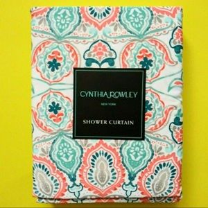 Cynthia Rowley blue and coral BOHO shower curtain